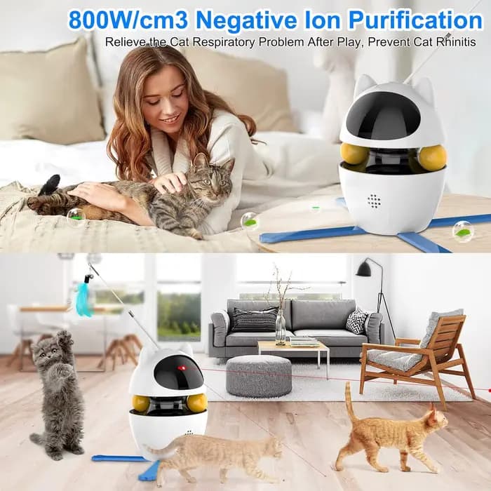 Jouets interactifs ATUBAN pour chats d'intérieur, jouets interactifs 3 en 1 avec jouet à plumes pour chat, jouet à balle pour chat, rechargeable par USB