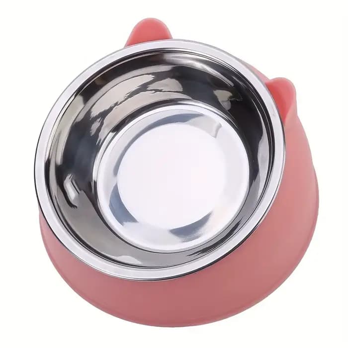 Bol pour chat 2 en 1 en acier inoxydable avec support - Design oreilles
