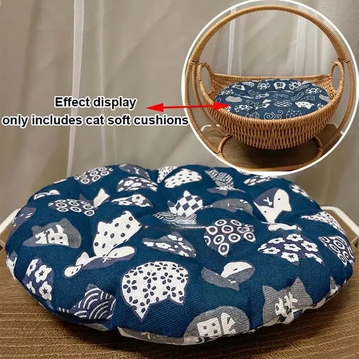 Panier-lit pour chat en rotin tressé avec coussin moelleux