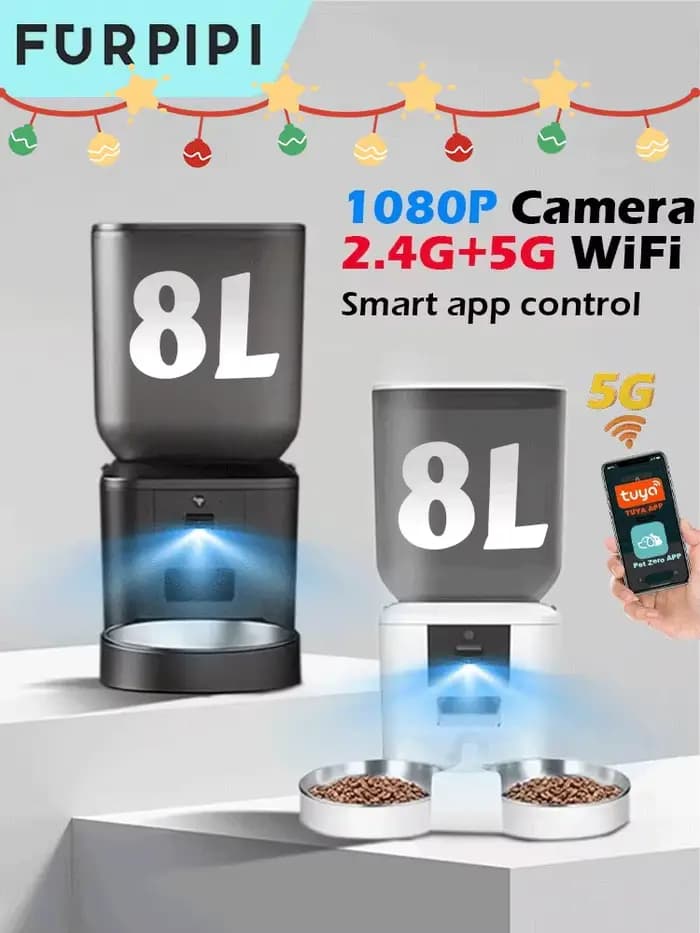 Furpipi 8L mangeoires automatiques intelligentes pour chat avec caméra HD 1080P 5G WiFi mangeoire pour animaux de