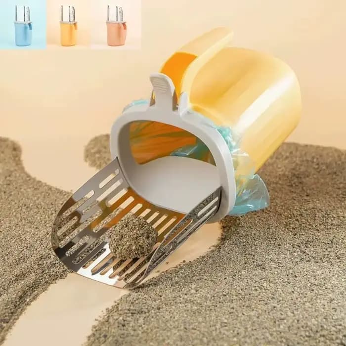 Pelle à litière pour chat en acier inoxydable avec poubelle intégrée