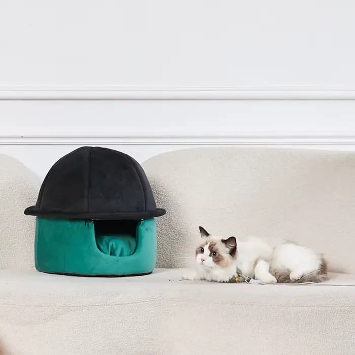 Nouveau panier-niche pour chat, chaud pour l'hiver, tout usage, petit, avec chapeau amovible, accessoires de sommeil doux pour animaux de compagnie avec oreillers