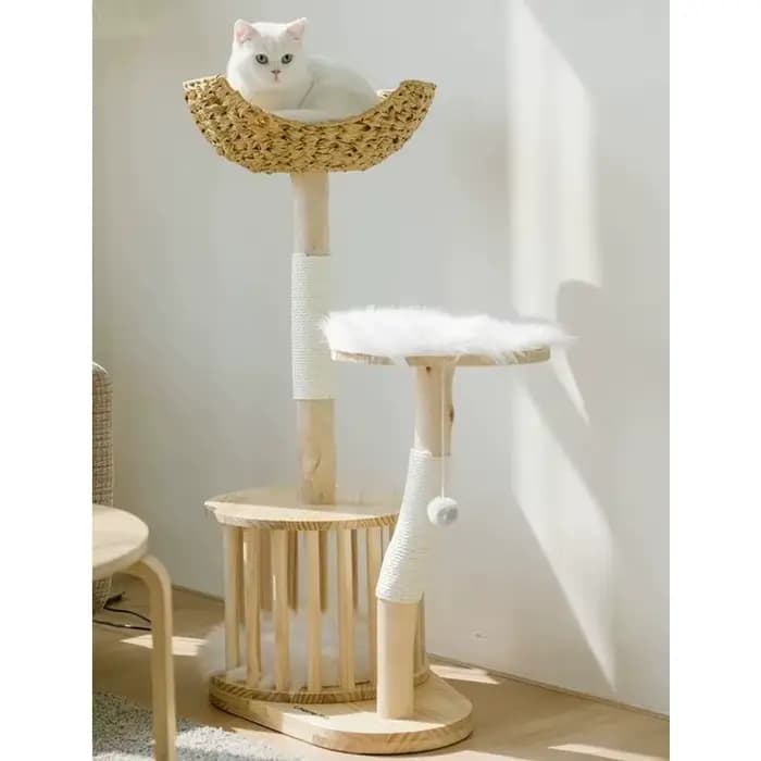 Arbre à chat en bois massif en forme d'arbre