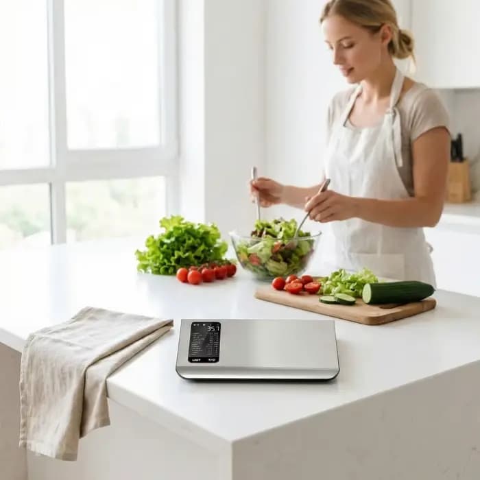 Balance alimentaire intelligente en acier inoxydable avec application gratuite et suivi de 19 nutriments