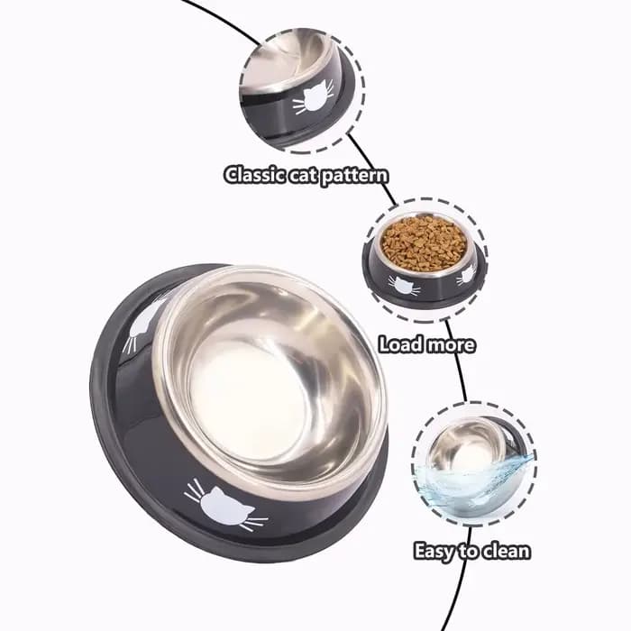 Supet-Gamelle en acier inoxydable à double paroi avec base en caoutchouc coordonnante pour chien et chat