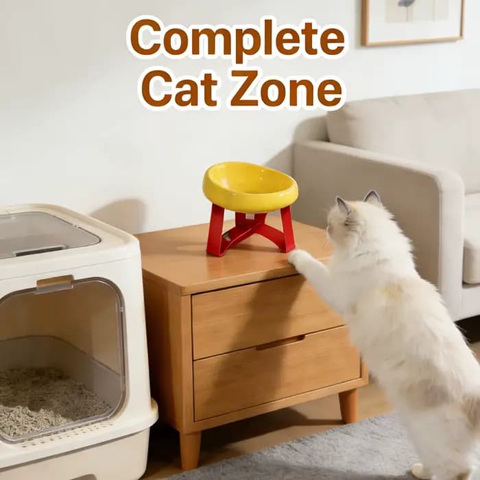 Bol en céramique surélevé pour chat avec support rouge en forme de T
