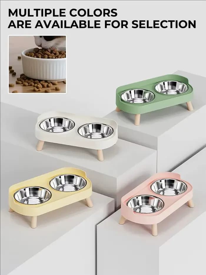 Mangeoire surélevée colorée pour animaux de compagnie Dopamine : doubles bols en acier inoxydable avec support du cou -