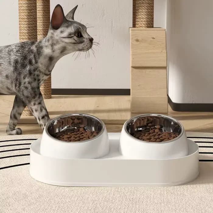 Bol double en céramique pour chat 2-en-1