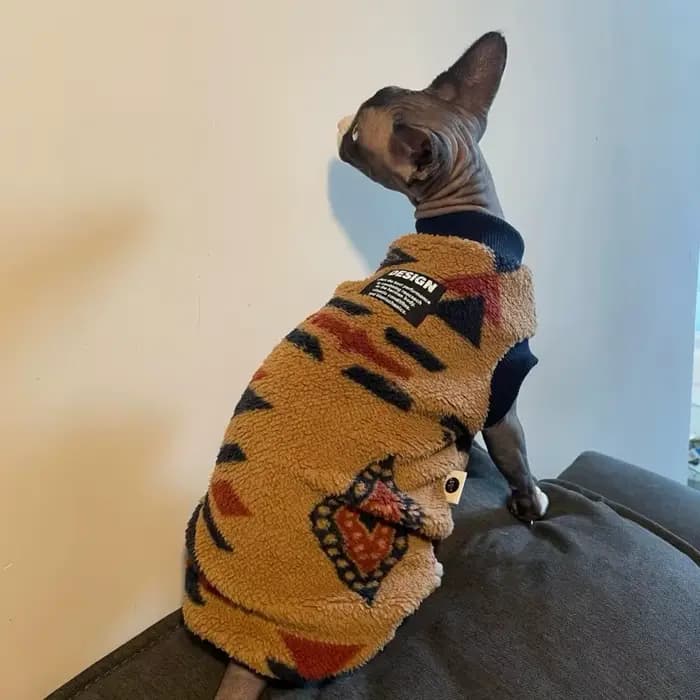 Gilet chaud de Noël pour chats Chat Pull Chatons Polaire Chaude Manches Courtes Marron Sweat-shirt