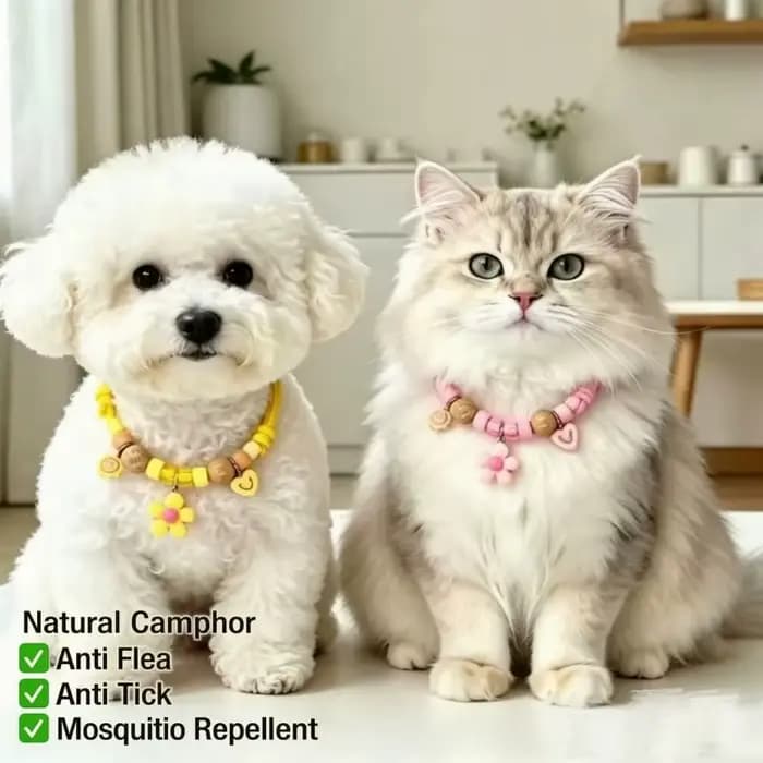 Collier anti-puces en bois de camphre naturel réglable