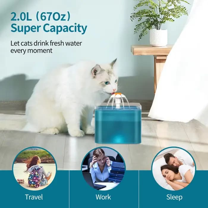 Fontaine à eau pour chat, filtre automatique, éclairage LED, USB, électrique, silencieux, bol d'abreuvoir pour chat, 2l, recirculaire, distributeur d'eau