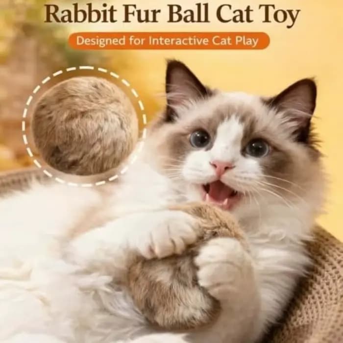 Nouveau jouet pour chat en fourrure de lapin, boule résistante aux griffes, durable, jouet pour chat moelleux, baguette de chat douce pour chats d'intérieur, jeux de poursuite et de stimulation