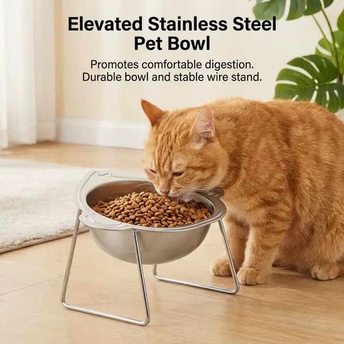 Bol pour chat en acier inoxydable avec support