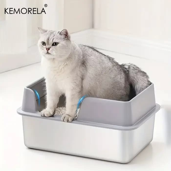 Bac à litière Extra Large en acier inoxydable pour chat