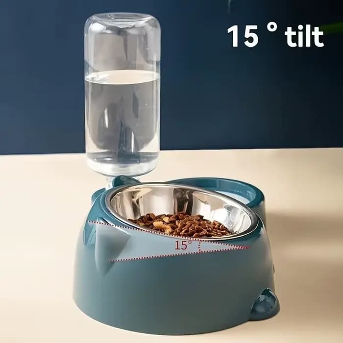 Mangeoire automatique pour animaux de compagnie et distributeur d'eau, système d'alimentation intégré pour chats et chiens, aucune batterie ni alimentation nécessaire, bouche inclinée