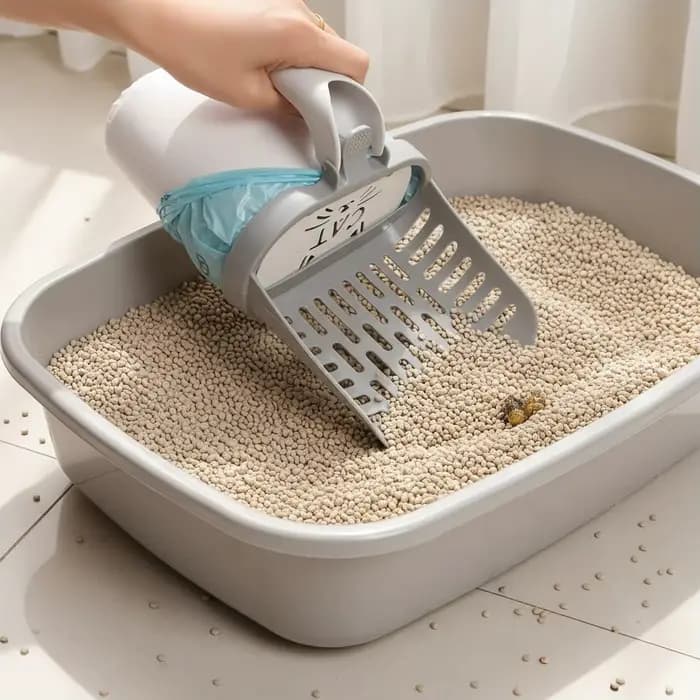 Pelle à litière pour chat avec distributeur de sacs poubelles intégré