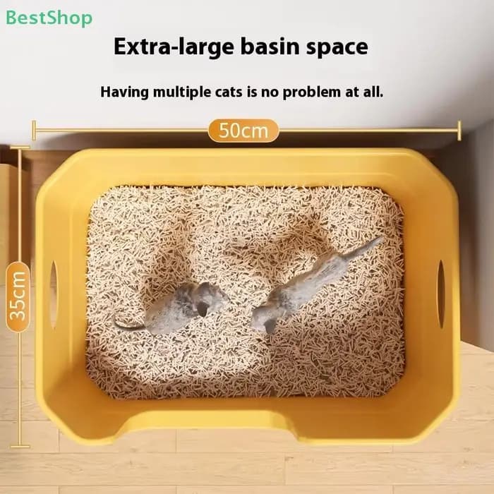 ♥ Bac à litière extra large pour chat ; design semi-fermé et ouvert