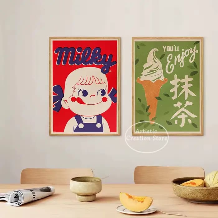 Affiche de peinture sur toile de chat porte-bonheur au lait japonais