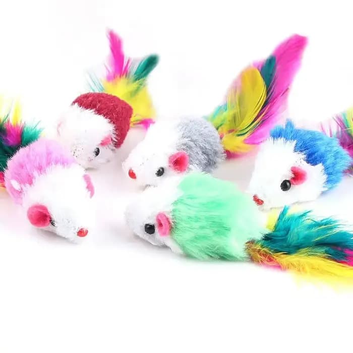 Jouets pour chat mignon en polaire douce, fausse souris, chaton, jouet amusant avec plumes colorées, jouet interactif pour chat, accessoires pour chat