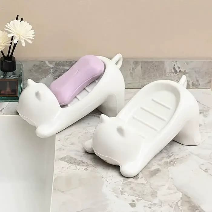 Porte-savon chat dessin animé mignon avec support en plastique de Drainage pour salle de bain