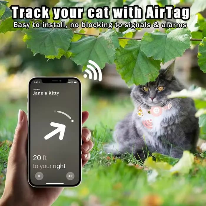 Étui Airtag collier de chat chaton avec cloches et fleur charme Tracker colliers réglables pour chatons et chiots localisateur Anti-perte