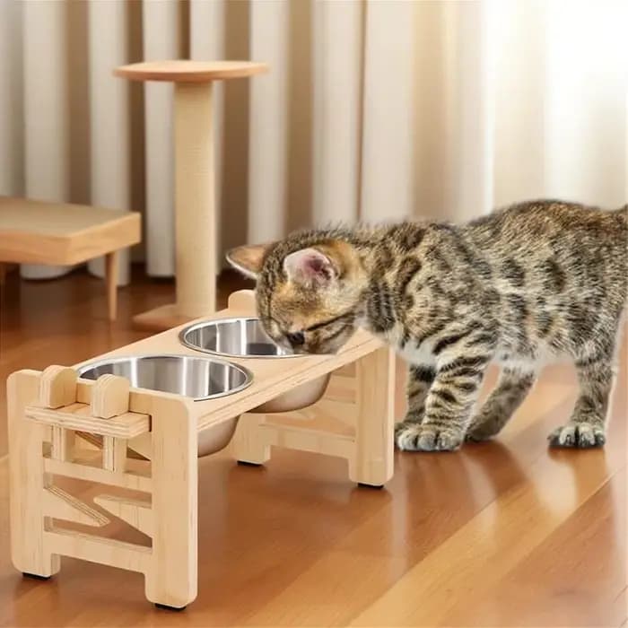 Support de gamelles pour chat réglable en hauteur (6 niveaux)