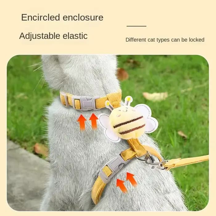 Ensemble de colliers de laisse pour chat, réglable, dessin animé abeille, Double couche, harnais pour chien, pour petits et moyens animaux de compagnie, laisse de marche en plein air