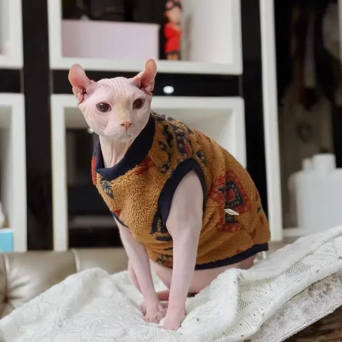 Gilet chaud de Noël pour chats Chat Pull Chatons Polaire Chaude Manches Courtes Marron Sweat-shirt