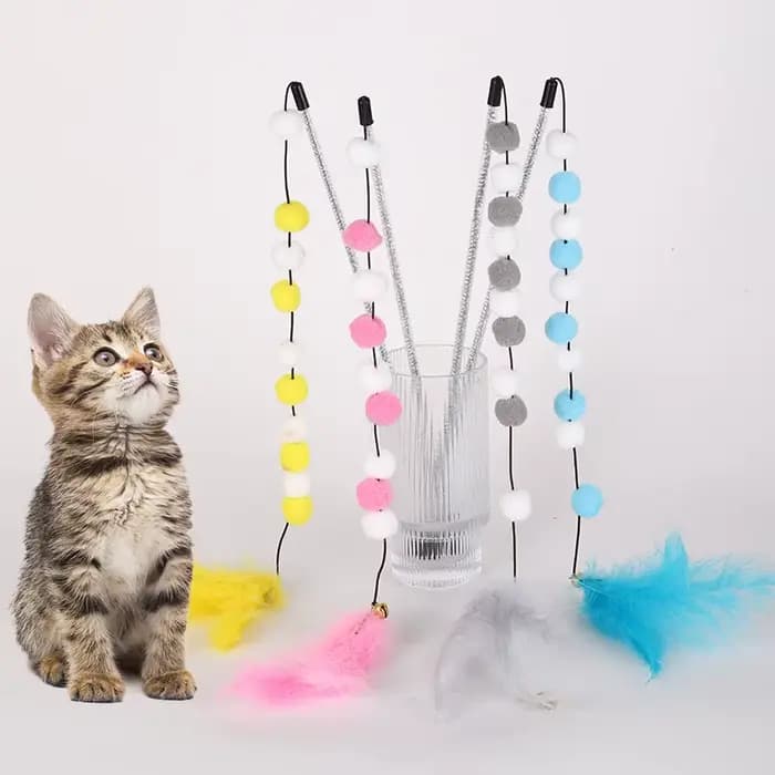 이Funny chaton chat Teaser jouet interactif tige avec cloche et plumes jouets pour créatif lapin bande de cheveux chastant des accessoires pour animaux de compagnie