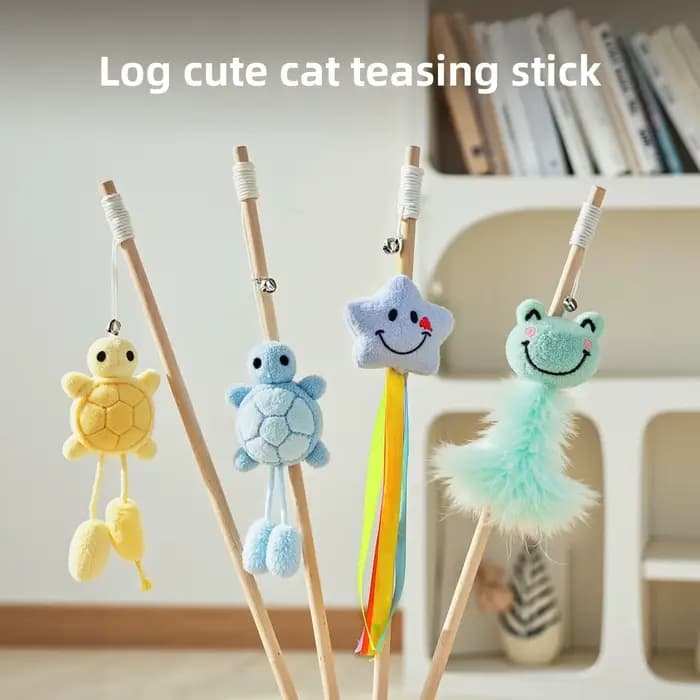 Jouets en bois pour chats, bâton Teaser, tortue résistante aux morsures, jouets interactifs et durables pour chats avec cloche, produits pour animaux de compagnie