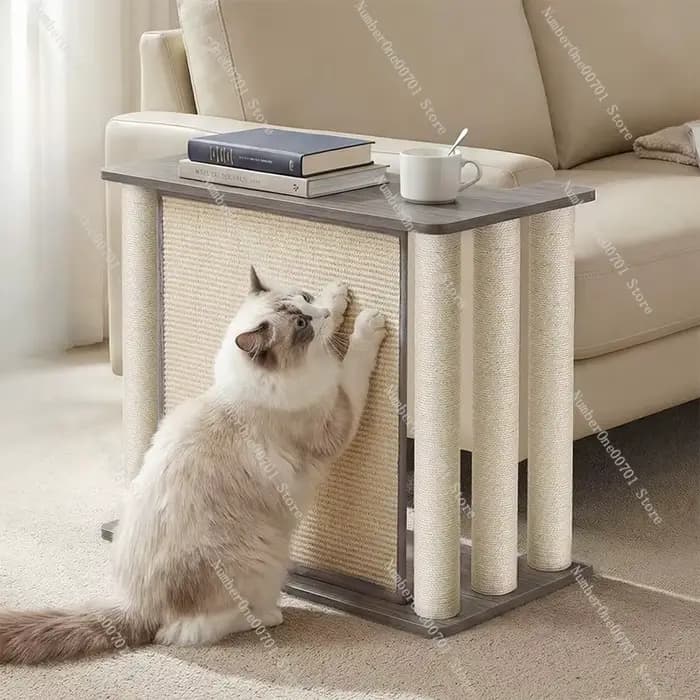 Table d'appoint en forme de patte de chat avec griffoir et poteau à gratter