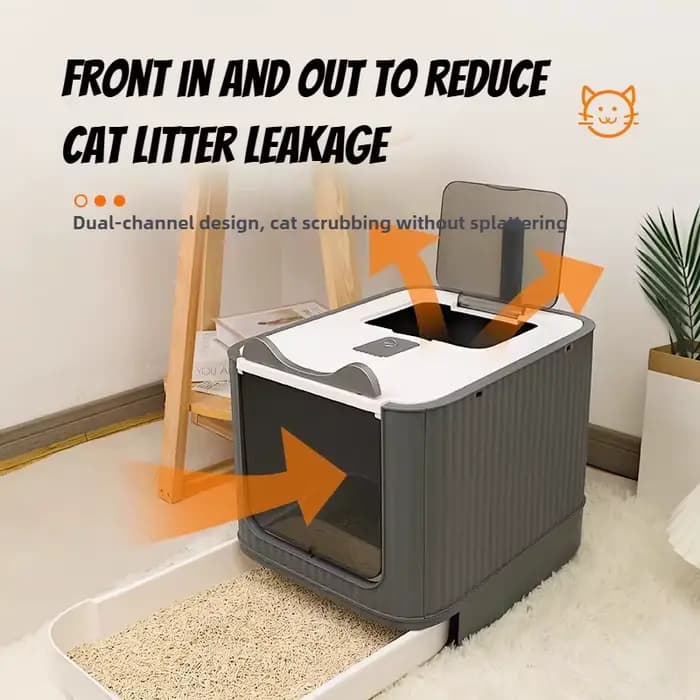 Bassin à litière pour chat surdimensionné résistant aux éclaboussures entièrement fermé toilette