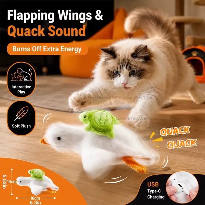 Jouet interactif pour chat : canard réaliste motorisé avec des sons de couinement et des ailes qui battent