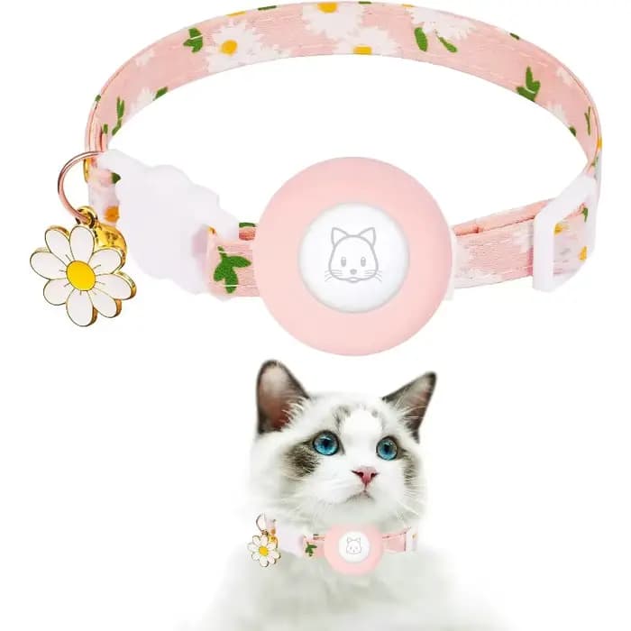 Étui Airtag collier de chat chaton avec cloches et fleur charme Tracker colliers réglables pour chatons et chiots localisateur Anti-perte