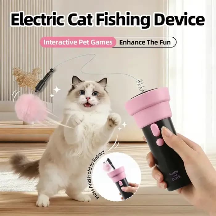 Jouet lanceur électrique pour chat rechargeable par USB, avec corde rétractable, pour soulager l'ennui, baguette interactive pour chat, jouets intelligents pour chat