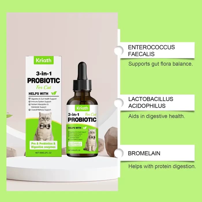 Gouttes probiotiques 3 en 1 pour chat – Soutient l'équilibre intestinal