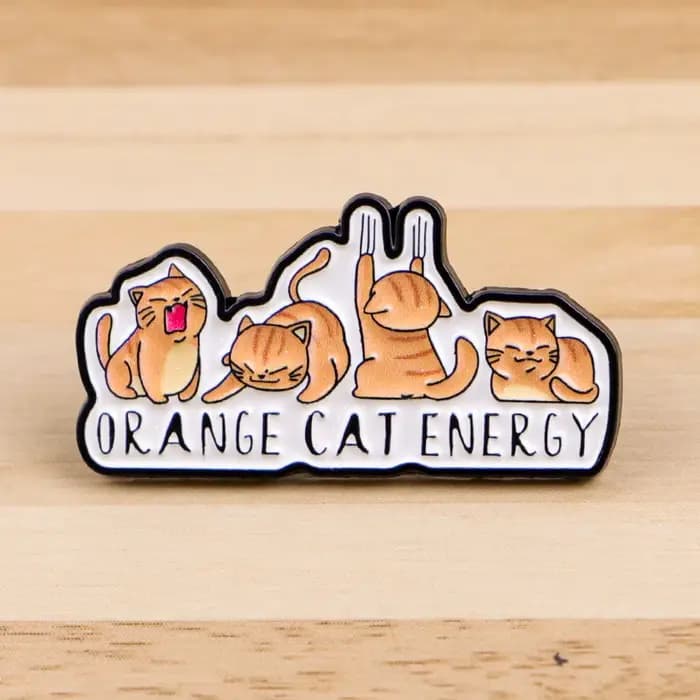 Broche chat ORANGE en émail