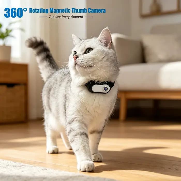 Caméra pour animaux de compagnie à rotation 360°, grand angle 120°, mini caméra portable de poche pour extérieur, pour chiens et chats, enregistrement
