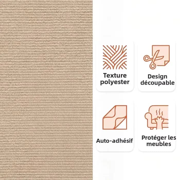 Tapis à gratter pour chat, auto-adhésif, découpable, tapis anti-griffures, protection de meubles, convient aux canapés, aux murs, aux portes