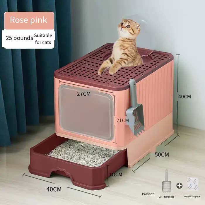 Grande boîte à litière pour chat entièrement fermée avec tiroirs pliants pour l'élimination des odeurs