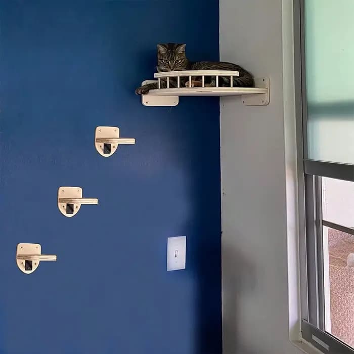 Étagère d'angle pour chat avec 3 marches, ensemble de perchoirs muraux pour lit de chat, hamac pour dormir, escalade, grattage, meubles en bois pour animaux de compagnie