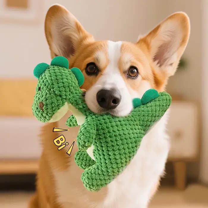 Jouet pour animaux de compagnie en forme de petit dinosaure mignon qui émet des sons, compagnon en peluche doux pour dormir, interactif, anti-ennui, divertissement personnel, adapté pour les chiots et