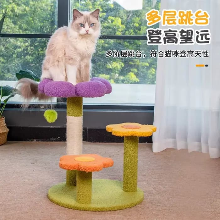 Maison pour chat florale, arbre à chat tout-en-un, idéal pour toutes les saisons, petit grand arbre à gratter en sisal
