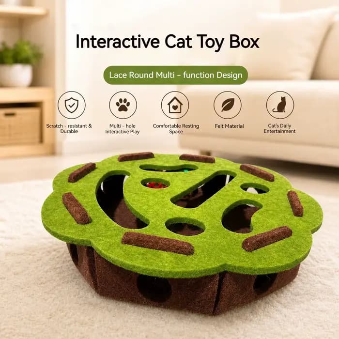 Jouet interactif pour chat : Boîte labyrinthe en feutre avec boule à clochette