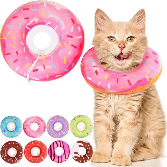 Collier de chat doux et mignon, beignet réglable après chirurgie, cône de récupération, collier élisabéthain léger, empêche les lécher et les rayures