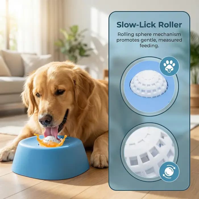 Gamelle à lécher interactive pour chien avec boule roulante