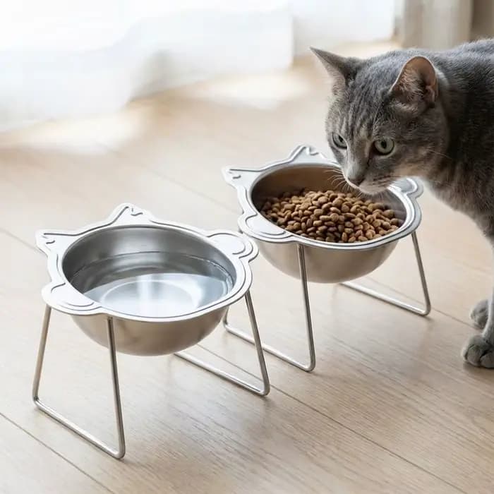 Bols surélevés pour chat en acier inoxydable en forme de singe