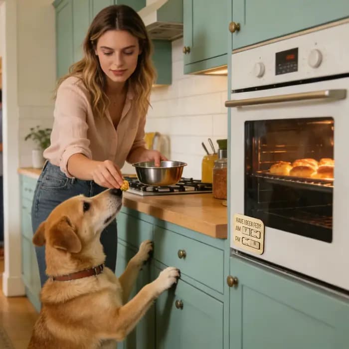 Panneau de suivi d'alimentation pour animaux de compagnie en bois magnétique AM PM
