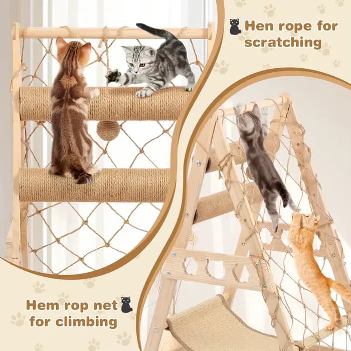 Tour d'arbre à chat en bois massif avec grattoir en Sisal