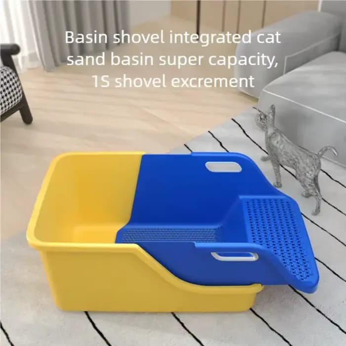 Nouvelle bac à litière surdimensionné semi-fermé pour chat avec fuite automatique du sable et fond antiadhésif